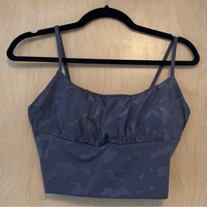 Zyia Active Gray Battleship Camo Luxe Ruched Bra